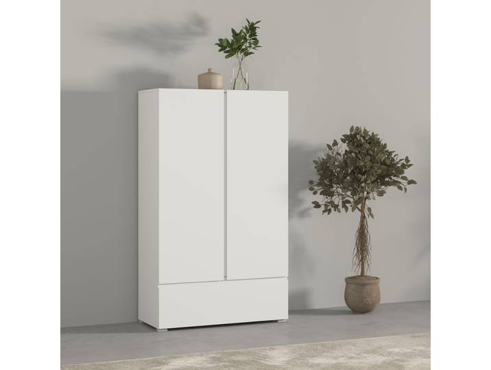 Mehrzweckschrank GOODPRODUCT Metric,Breite 89 cm, Highboard, Universalschrank, Garderobe , weiss (weiß), B:89cm H:150cm T:40cm, FSC-zertifizierter Holzwerkstoff, Melamin, Metall, Schränke, Mehrzweckschrank, Waescheschrank mit viel Stauraum, Einlegeböden verstellbar