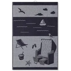 Ross 3er Pack Baumwoll-Geschirrtücher Maritim Geschirrtuch 50x70 cm Strandkorb 3er Pack - blau
