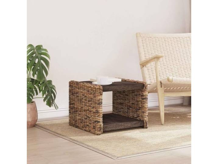 KTHLBRH Kaffeetisch, Natur, 45 x 45 cm Massives Mahagoniholz, Details aus Rattan, mit Ablage, stabil und langlebig