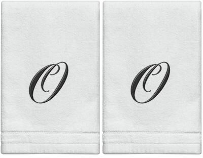 Creative Labs Scents White Monogrammed Initial Fingertip Towels with Black Embroidery