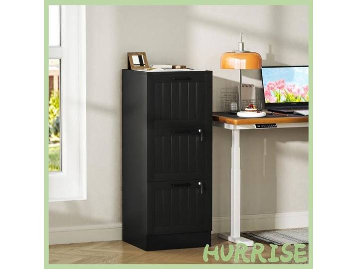 Cocosity Caisson Bureau Meuble Rangement Bois 3 Tiroirs Et Serrure Barres De Suspension Réglables 40 X 40 X 101 Cm Noir
