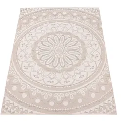 KADIMA DESIGN Teppich Kurzflor Mandala Wohnzimmer schmutzabweisend Sand Rechteckig 160x220 | 100% Polypropylen, Rücken aus Polypropylen | pflegeleicht