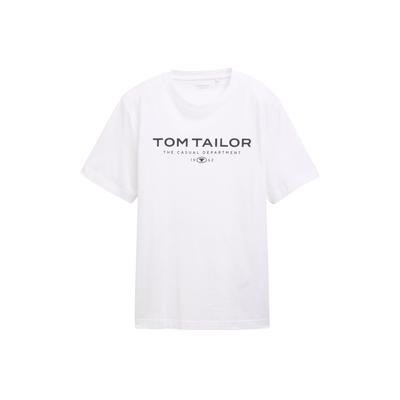 T-Shirt TOM TAILOR "T-Shirt T-Shirt with Print 1er Pack", Herren, Gr. L, weiß, Obermaterial: 100% Baumwolle CO., Shirts T-Shirt