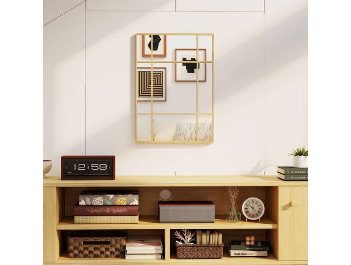HOMCOM Miroir Fenêtre 70x50cm Cadre Métal Doré