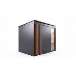 Weka Design Metallgerätehaus Gary anthrazit mit Holzoptik-Lamellen anthrazit 237 x 187 cm (Gr. 1)