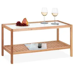 Relaxdays Beistelltisch Walnussholz mit Glasablage Hellbraun,Transparent