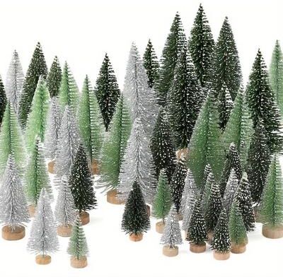 Uplifted Finds 15pcs Mini Artificial Christmas Tree With Wooden Base For Festivals Christmas And Thanksgiving 15pcs Mini Artificial Christmas Tree With Wooden Base For Festivals Christmas And Thanksgiving