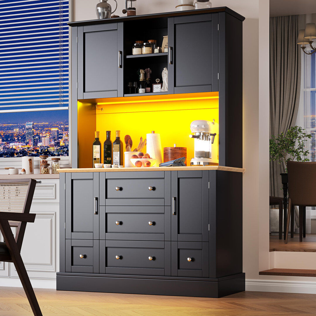 Brayden Studio 180cm Kitchen Pantry Satin Black 180cm H X 115cm W X 40cm D