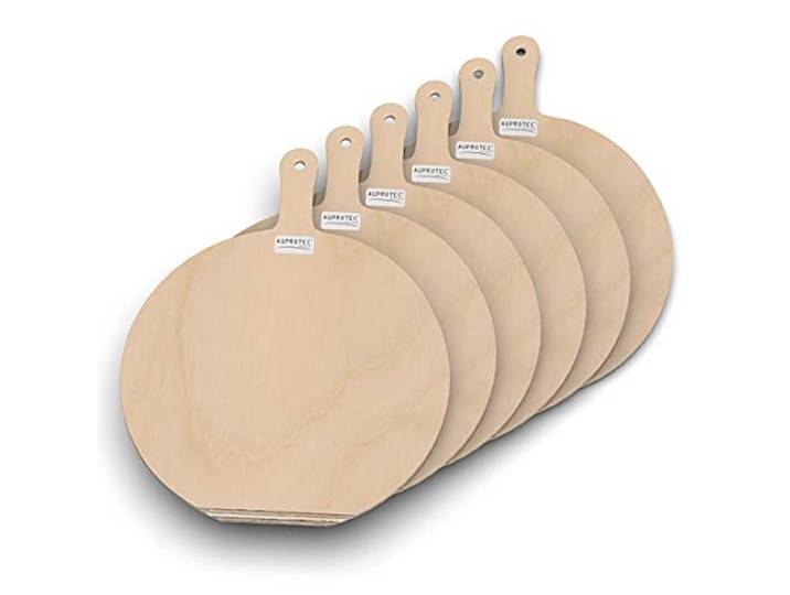 AUPROTEC Pizzaschaufel Holz Pizzaschieber Pizzabrett Birke geschliffen Modell Hendrik: 6er Set, Größe L Ø 36 cm