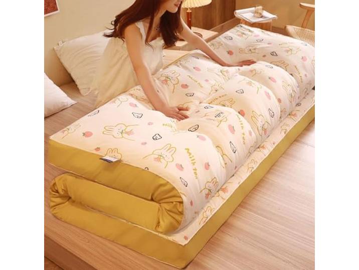 Japanische Bodenmatratze, Faltbares Futonbett, Tragbare Tatami-Matte Premium Gestricktes Baumwollbodenbett mit 7-Zonen-Unterstützung, Platzsparende Gästematratze(Yellow1,180x200cm(71*79inch))