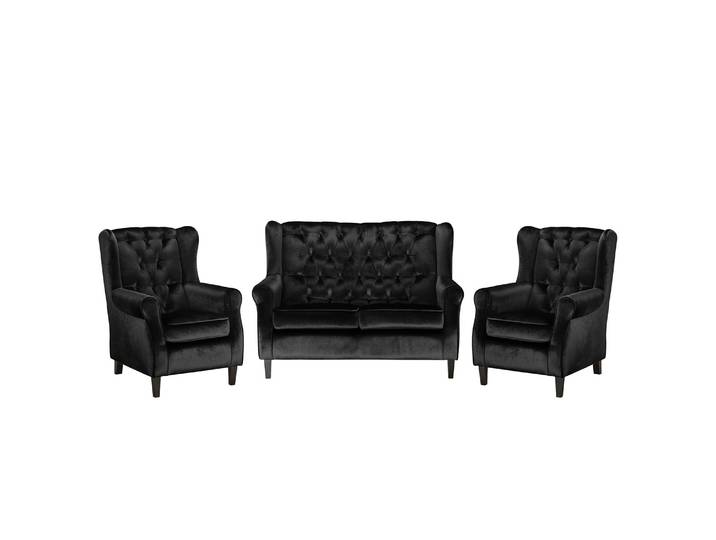 Polstergarnitur 2-1-1 Schwarz/Schwarz Samt Gala 146 x 102 x 85cm Glamour