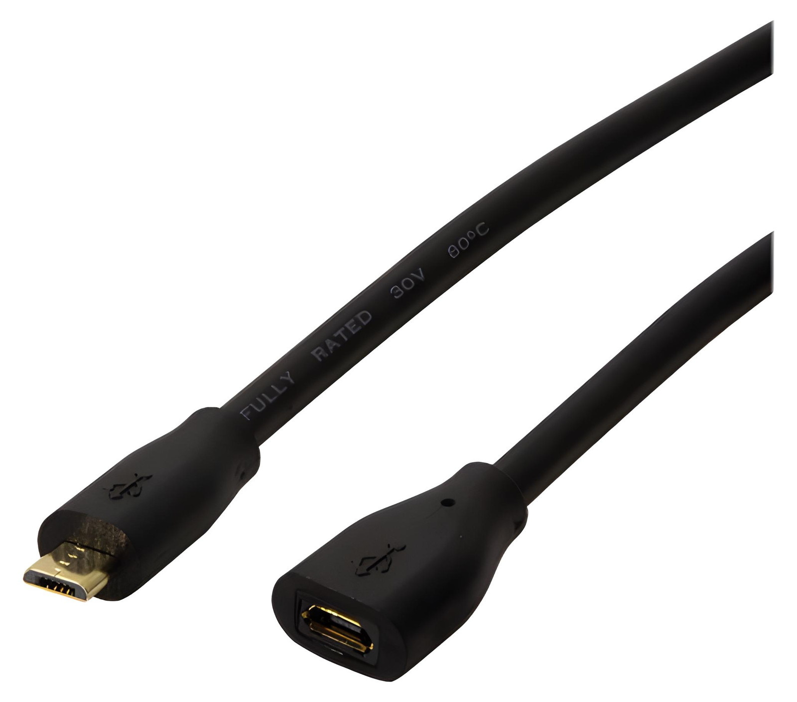 LogiLink USB 2.0 kabel, Micro-USB (mannelijk) naar Micro-USB (vrouwelijk), zwart, 1 meter