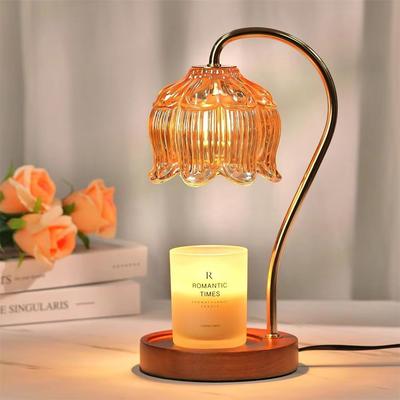 Inspired Finds Retro Petal Candle Warmer Lamp Dimmable Wax Melt Fragrance Warmer With Candle Tray orange