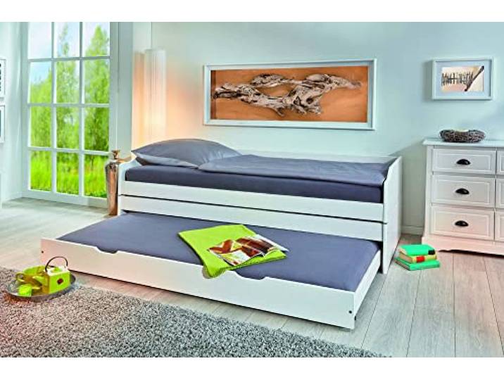 Dmora In 3 Betten umwandelbares Einzelbett in weiß gebeizter Kiefer