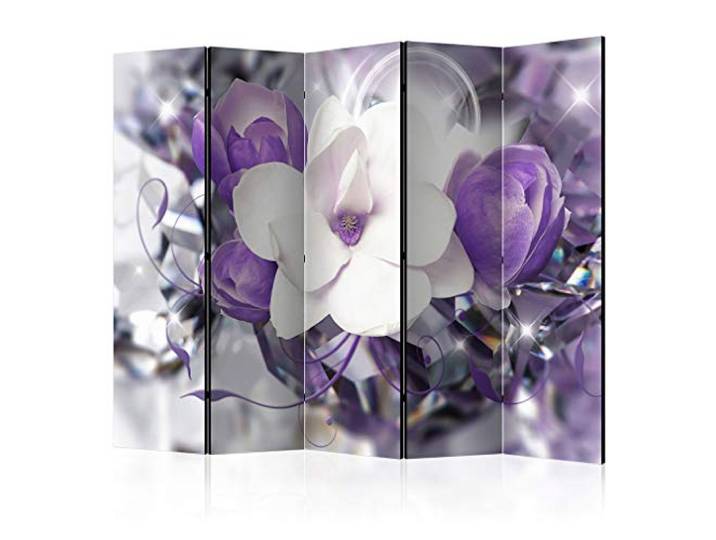 decomonkey Paravent Raumteiler Innen Blumen, 225x172 cm, 5-teilig, Violett Beidseitig, Lila, Wohnzimmer, Room Divider, Wall, Raumteiler Stehend, Trennwand, Sichtschutz, Spanische Wand, Sichtschutzwand