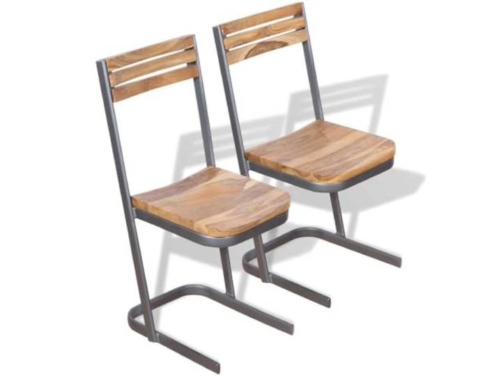 HMDNGOUT Esszimmerstühle 2 STK. Massivholz Teak Massives Teakholz, Eisenfüße, handgefertigt, natürliche Holzmaserung, Küche und Esszimmer, 2 Stühle