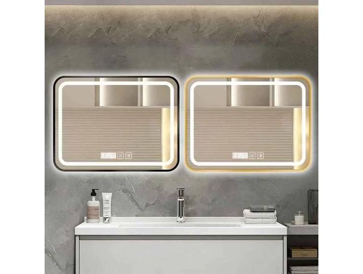 Miroir de salle de bain LED 40X60CM trois couleurs réglables fonction anti-buée rétroéclairage cadre doré