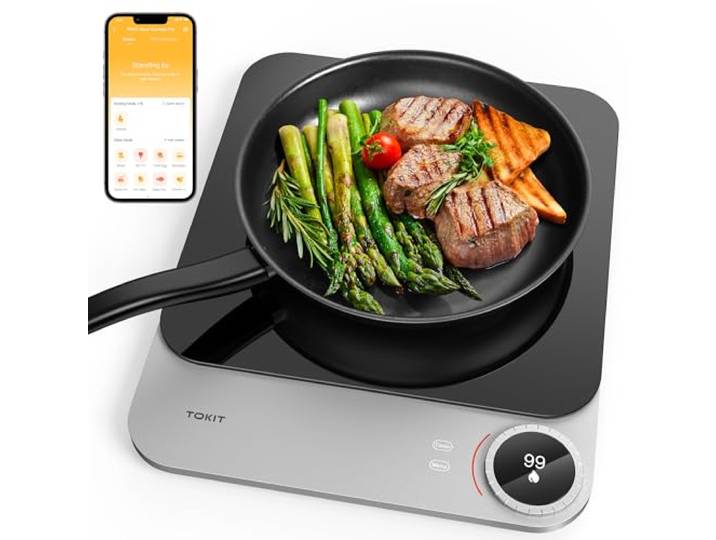 TOKIT Plaque De Cuisson À Induction Portable\, Plaque à Induction App 2100 W 20 MM Ultra-Mince 99 Niveaux MI Home App Contrôle\, Personnaliser Mode Cuisson\, Verre Facile À Nettoyer ( Pro)