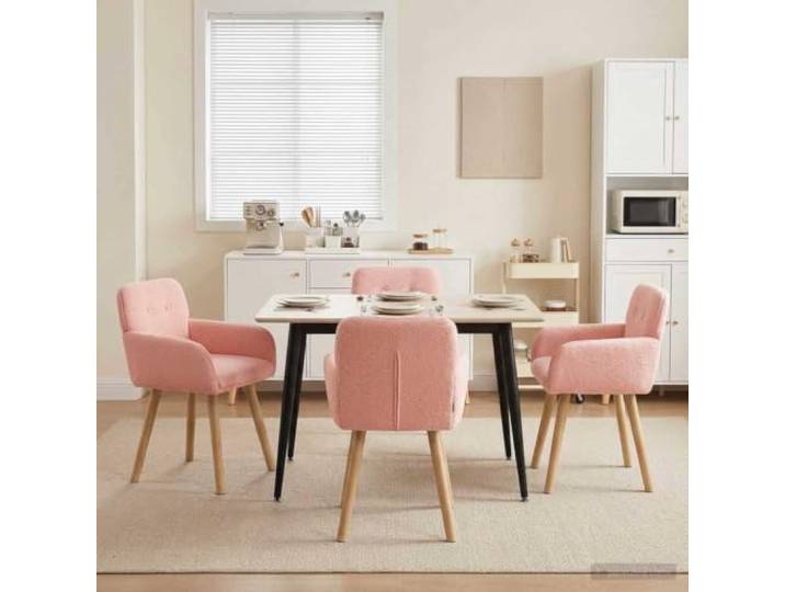 KGHFDVB Esszimmerstühle 4er Set Bouclé Rosa 59x57x85 cm mit Metallrahmen Bouclé-Stoff, Metallrahmen, Gummiholzbeine, braun, Innenbereich, ergonomisch, pflegeleicht