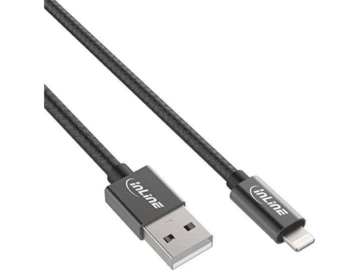 InLine 31411B Lightning-kabel, 1 m, zwart, Lightning-kabel (1 m, Lightning, USB A, zwart, rechts)