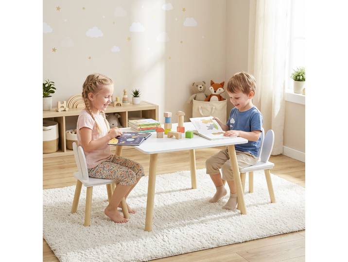 AIYAPLAY Ensemble Enfant Table et 2 Chaises Bois Blanc