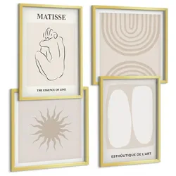 BILDER SET 4er Set - 50x50 cm & 40x60 cm Goldrahmen - Stilvolle minimalistische Linien