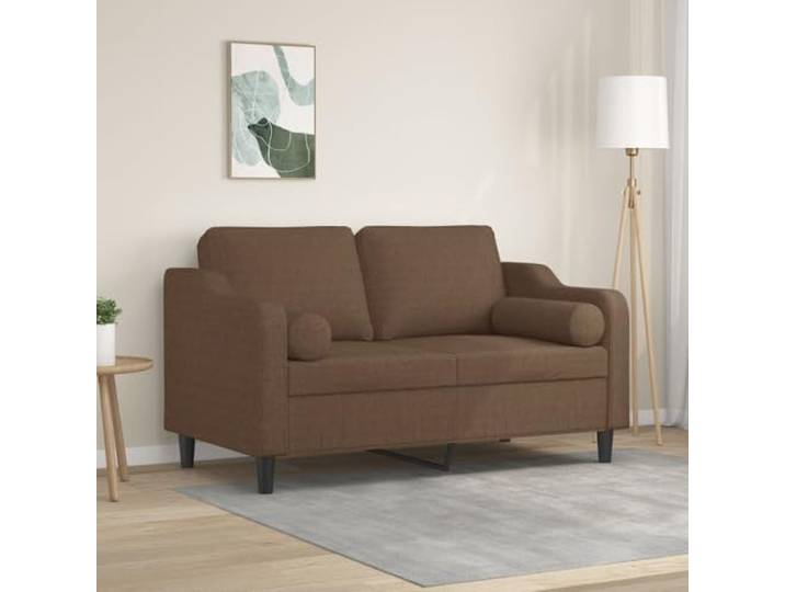 HEFZGDB Modernes 2-Sitzer-Sofa mit Zierkissen Braun 120 cm Stoffbezug Abnehmbare Kissenbezüge Strapazierfähiger Stoff Robustes Metallgestell Bequeme Polsterung Wohnzimmer Möbel