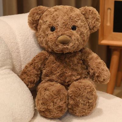Inspired Living Curly Brown Teddy Bear Plush Soft Stuffed Bear Toy For Kids & Cozy Room Decor b