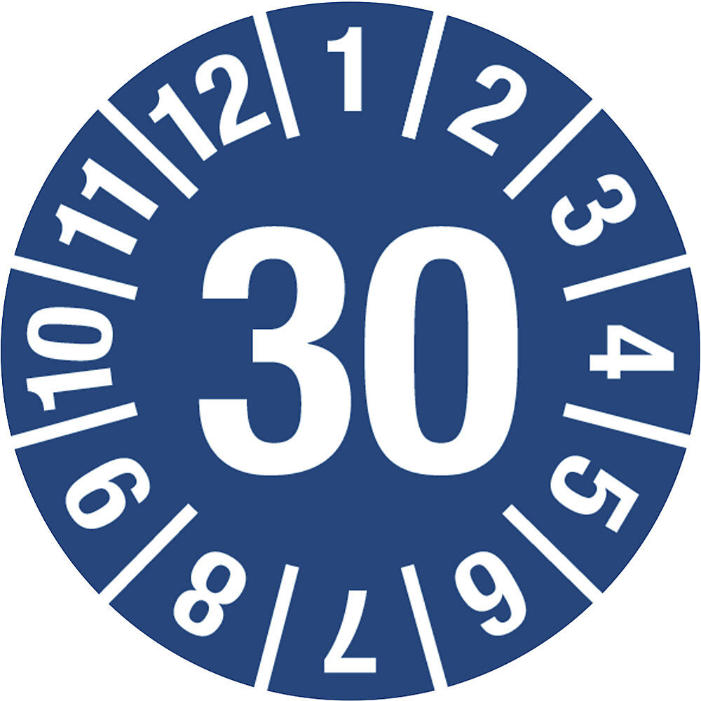 kaiserkraft Prüfplakette, Jahreszahl, Dokumentenfolie, Ø 15 mm, 30, blau