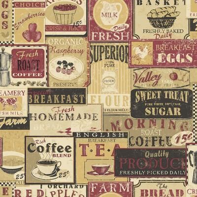 Galerie Wallcoverings Kitchen Recipes Breakfast Labels Vinyl on Non-woven Matte Wallpaper Roll