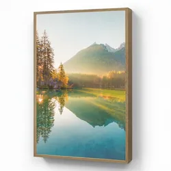 WANDLEUCHTE MIT AKKU See - Wald - Berge - Natur - Sonne - Landschaft Farbwechsel 70x100 cm Wandlampe
