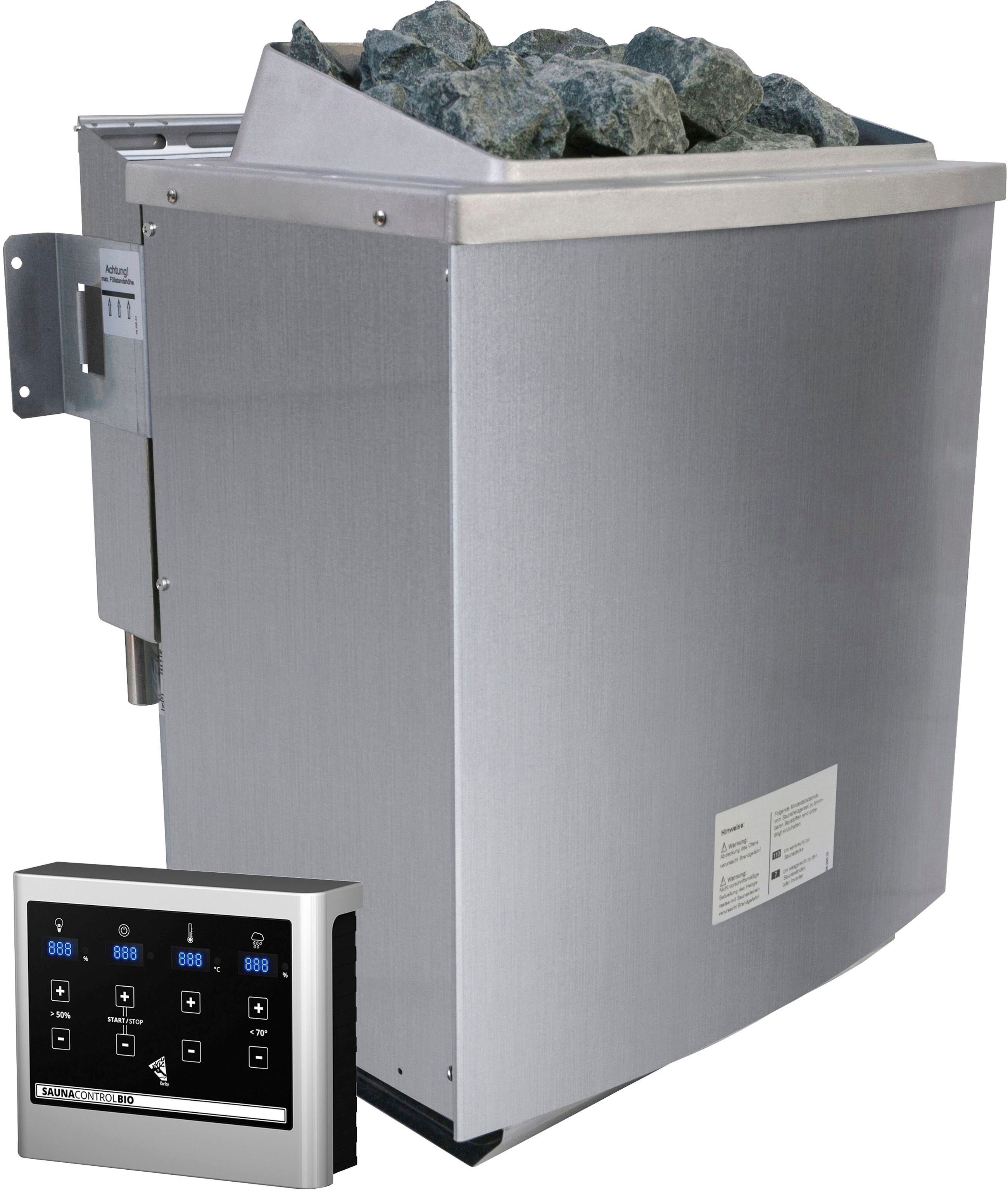 Sauna KARIBU "Siirin", beige (naturbelassen), Bio-Kombiofen, externe Steuerung, 9 kW, Saunen, 9 KW-Bio-Ofen mit externer Steuerung