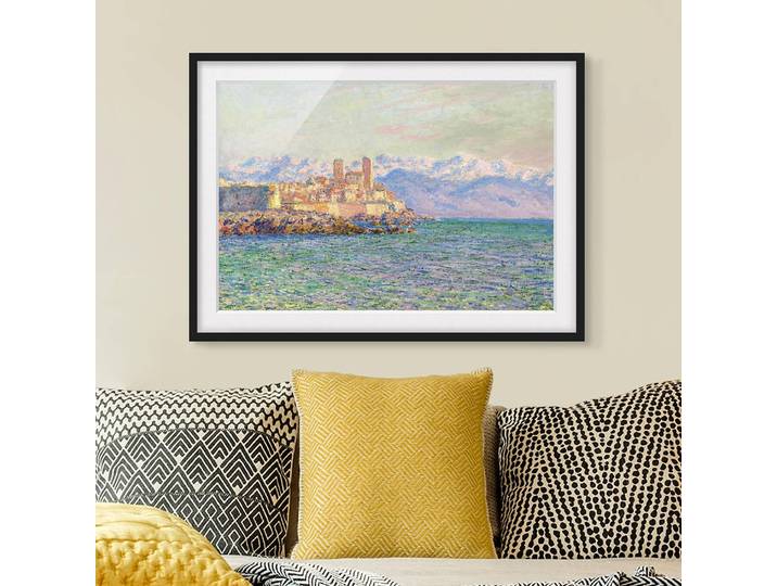 Tableau Monet, Antibes Le Fort II Papier Cadre : placage en bois véritable Pin Turquoise 70 x 50cm