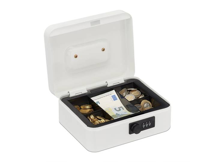 Geldkassette mit Zahlenkombination Weiss-Schwarz-Silber