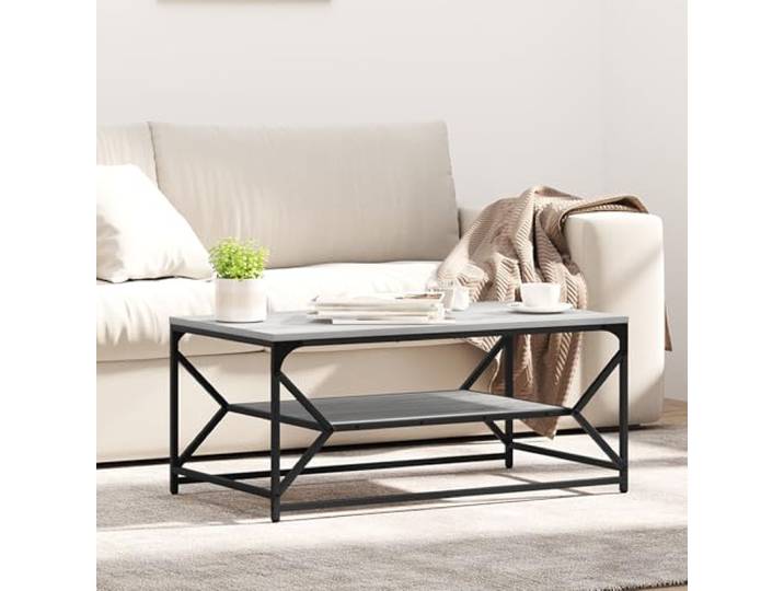 HEFZGDB Greysonoma Rechteckiger Couchtisch mit Ablage Grau Sonoma 90x50x40 cm aus Holzwerkstoff, minimalistischer Beistelltisch mit Matter Oberfläche für modernes Wohnzimmer,