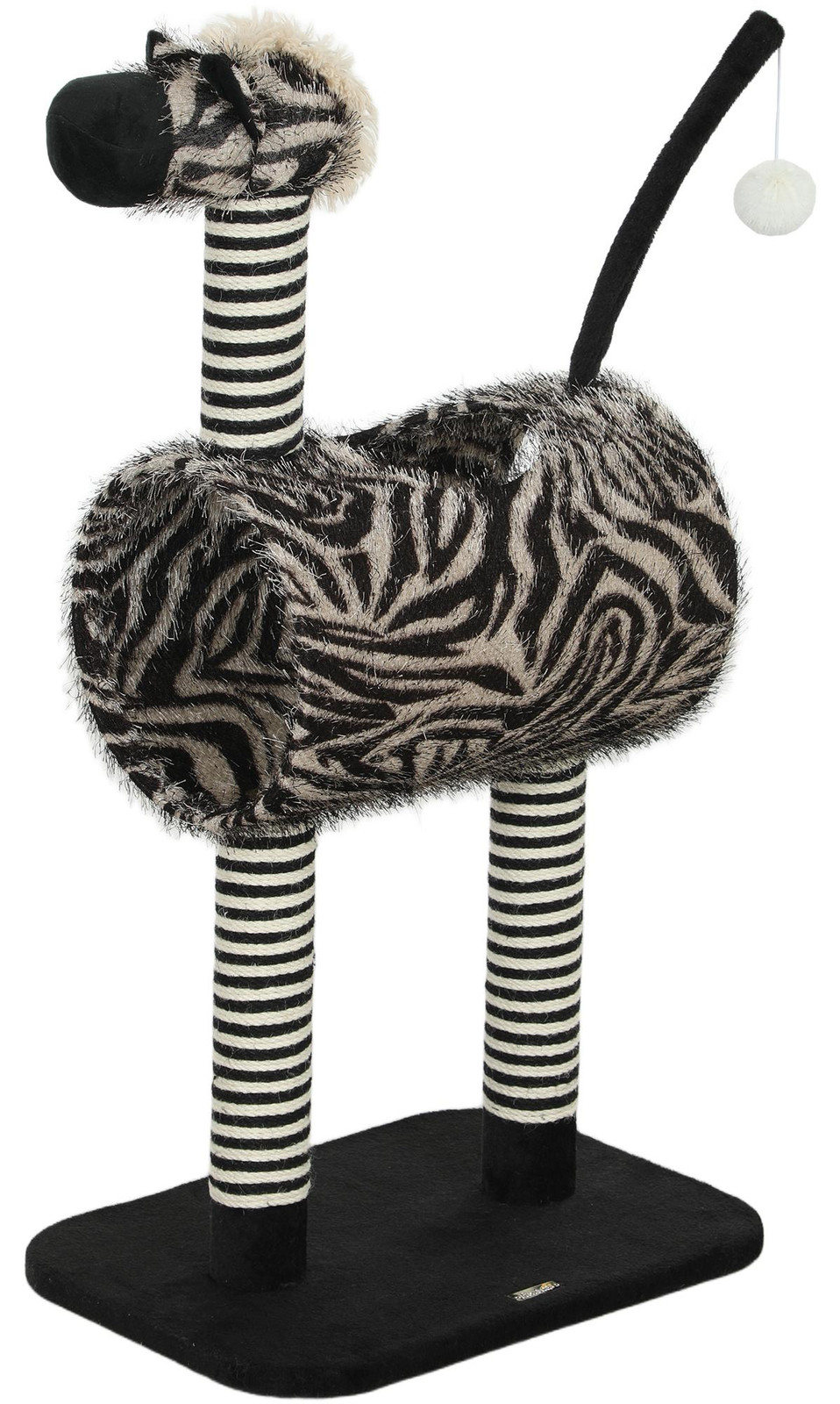 PawHut krabboom met zebra-design en kattentunnel voor katten
