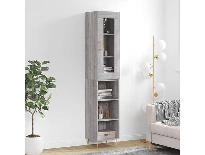 RJPLMFV Anrichte, hoch, Grau, 180 cm, Holz, Technik Stabile Eisenbeine, praktische Tür, geräumige Aufbewahrung, Wandbefestigung inklusive