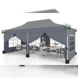 COSTWAY 3x6m Faltpavillon mit 6 abnehmbaren Seitenwänden, Tragetasche, Pavillon höhenverstellbar wasserabweisend, UV-Schutz 50+ grau