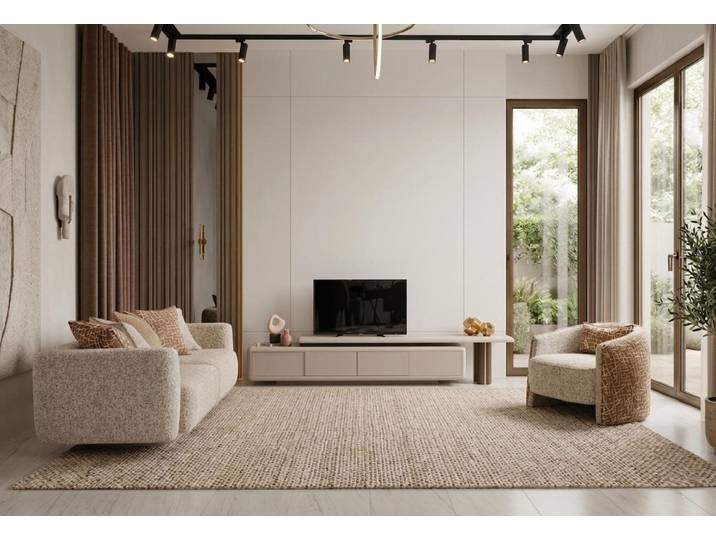 JVmoebel Polstergarnitur Sofa Sessel TV-Lowboard Set Beige Design Wohnlich Hochwertig, (3-tlg), Made in Europa