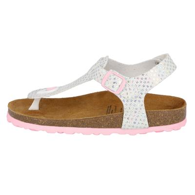 Pantolette LICO "Zehenstegpantolette Bioline Starprint", Mädchen, Gr. 28, weiß, Synthetik, Schuhe Pantolette