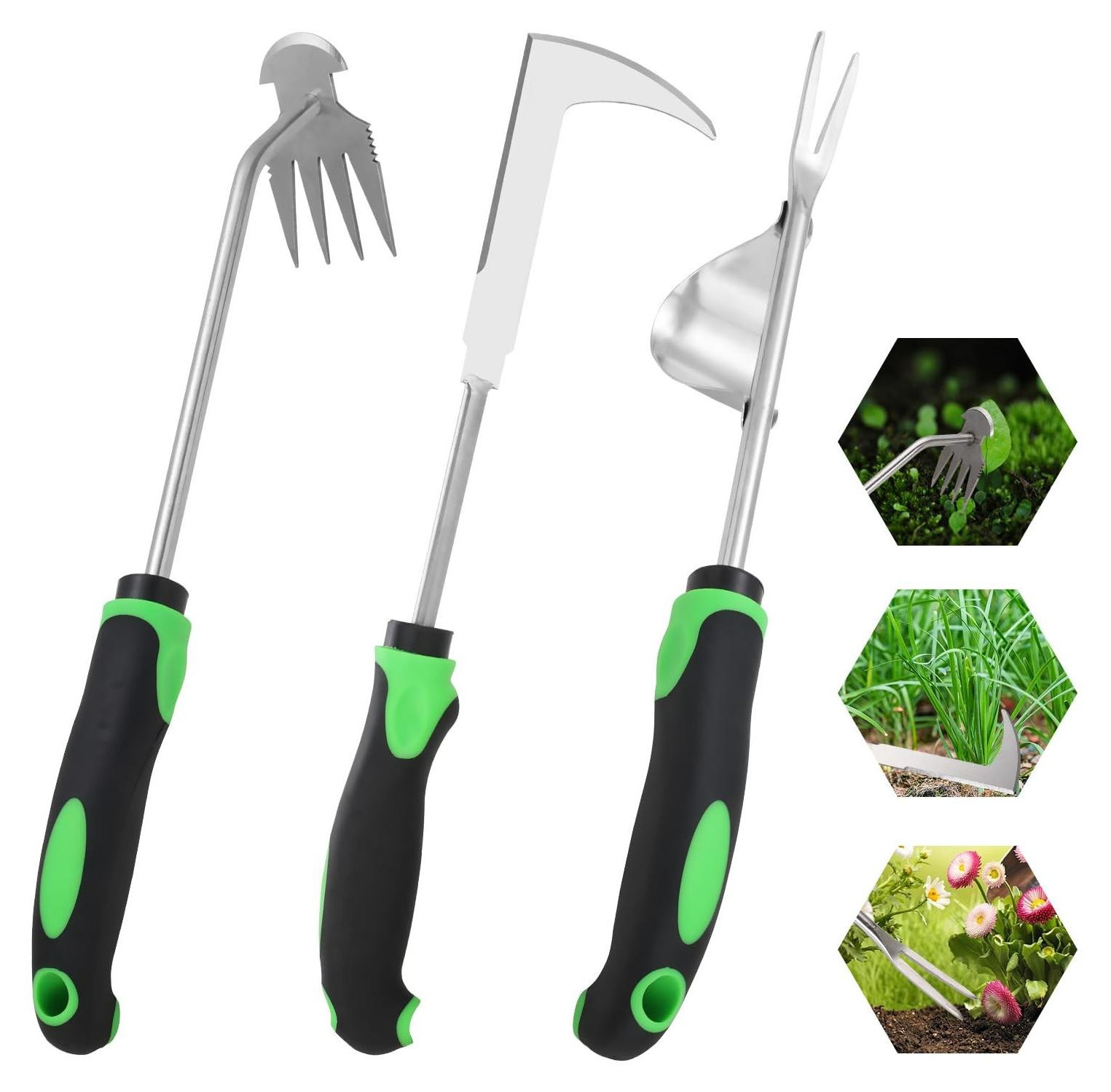 Merkloze 3-delige handmatige onkruidverwijder kit met ergonomisch tuingereedschap set