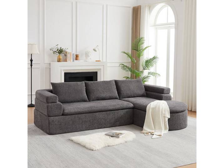 Canapé modulable structure rembourrée avec accoudoirs 3 places format compact montage sans outils pour salon coloris gris