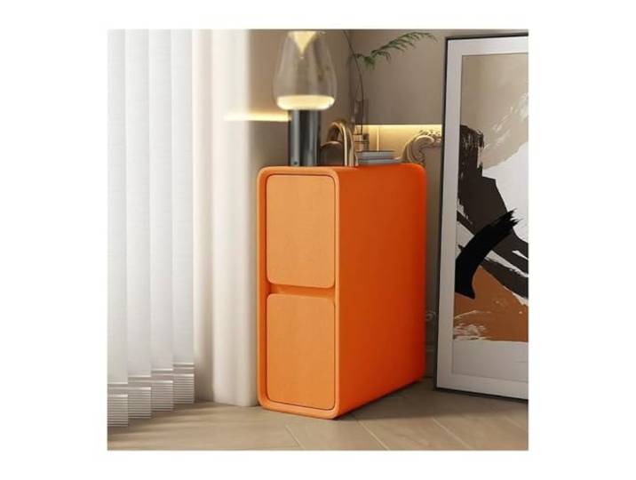 xiuling4568 Sparendes Design Wohnzimmer, Schlafzimmer Büro Orangefarbener Nachttischs Aus Kunstleder Ultraschmaler Nachttisch(L30xD40xH50cm)