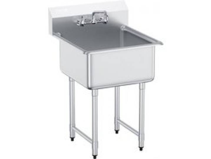 VEVOR Évier de Préparation Utilitaire en Acier Inoxydable, Petit Évier sur Pied à 1 Cuve 61x61 cm avec Robinet et Pieds, Évier Commercial pour Nettoyage Garage, Restaurant, Cuisine, Buanderie