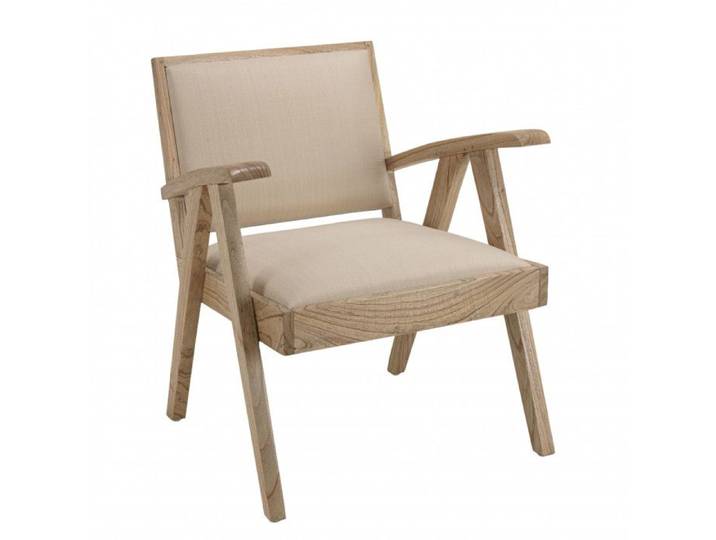 MACABANE DAK - Fauteuil en bois de Mindi assise en tissu beige texturé