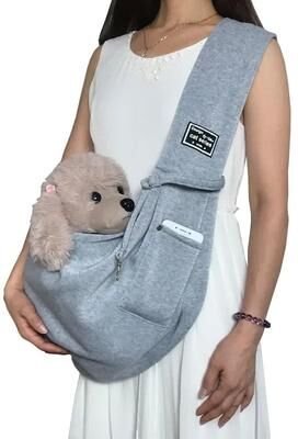 Uplift Essentials Comfortable Pet Sling Carrier Bag For Small Dogs And Cats grey