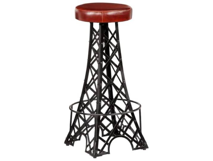 Barhocker, Echtleder, Industrie-Stil, 2 Stück Gestell aus pulverbeschichtetem Eisen, Eiffelturm-Design, weicher Sitz, für den Innenbereich, Restaurant, Bar, Wohnzimmer