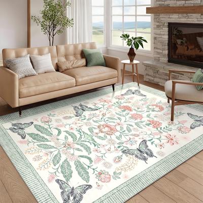 Garvee Vintage Botanical Butterfly Floral Area Rug