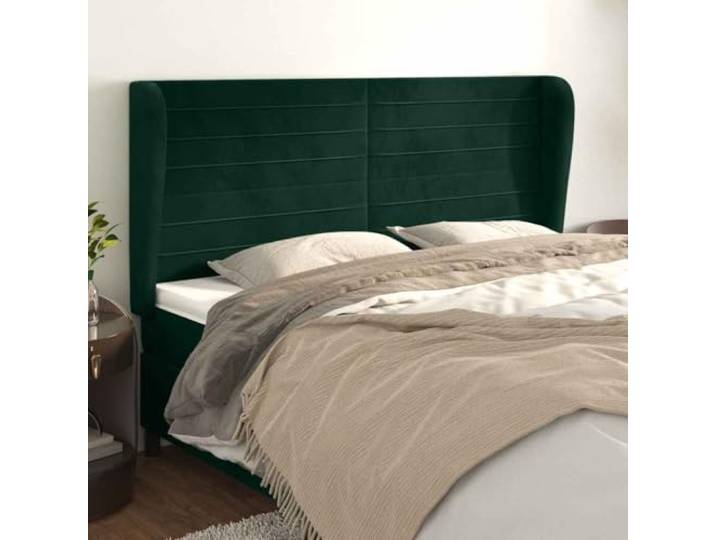 Samt-Kopfteil Henkel dunkelgrün 183x23x118/128 cm mit höhenverstellbaren Holzbeinen für bequeme Rückenstütze beim Lesen oder Betrachten