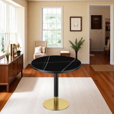 ZWYO HOSIMU "Modern Round Sintered Stone Dining Table, 31"" Small Kitchen Table with Rose Stainless Steel Base"